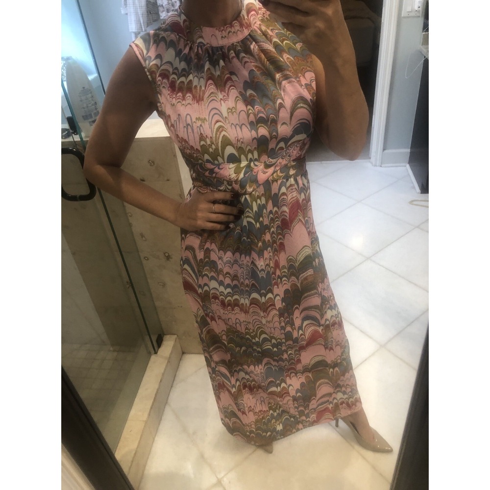 Vintage 60s 70s Leslie Fay Floral Hippy Prairie Maxi Dress Pink Blue S M